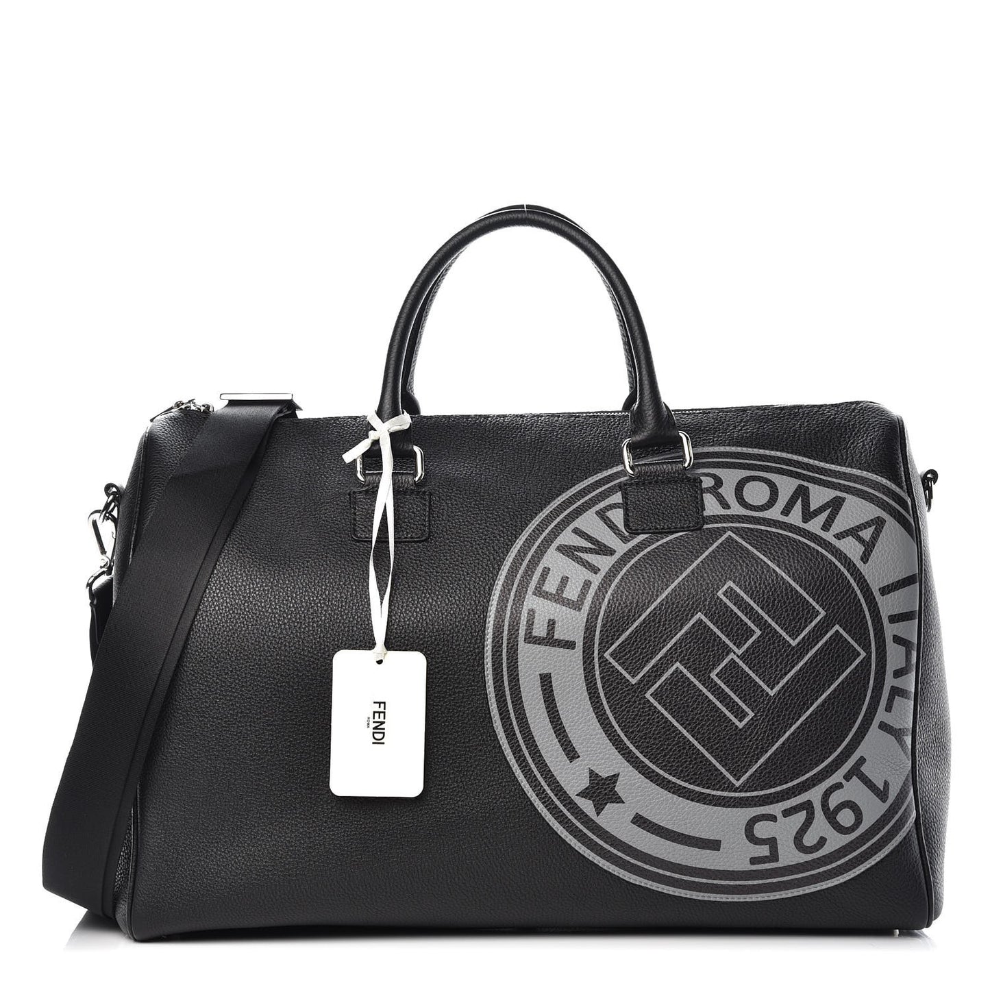 Cuoio Romano Selleria Fendi Stamp Patch Holdall Bag Black Grigio