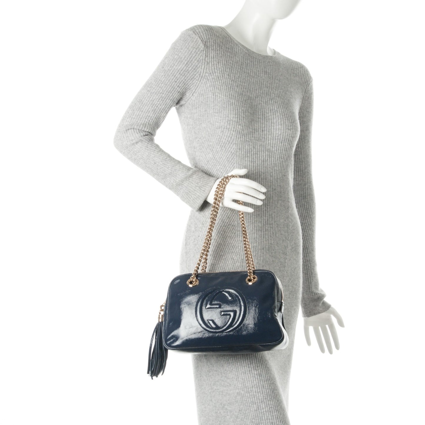 Soft Patent Small Soho Bowler Uniform Blue