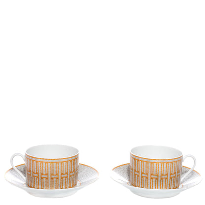 Hermes Porcelain Mosaique Au 24 Gold Breakfast Cup And Saucer Set Of 2 1 of 6