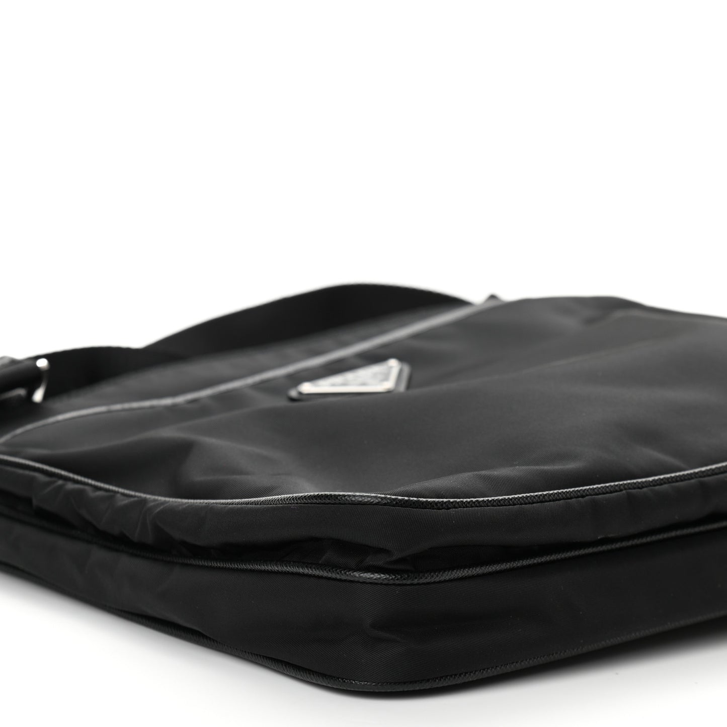 Re-Nylon Saffiano Pocket Flat Messenger Bag Black