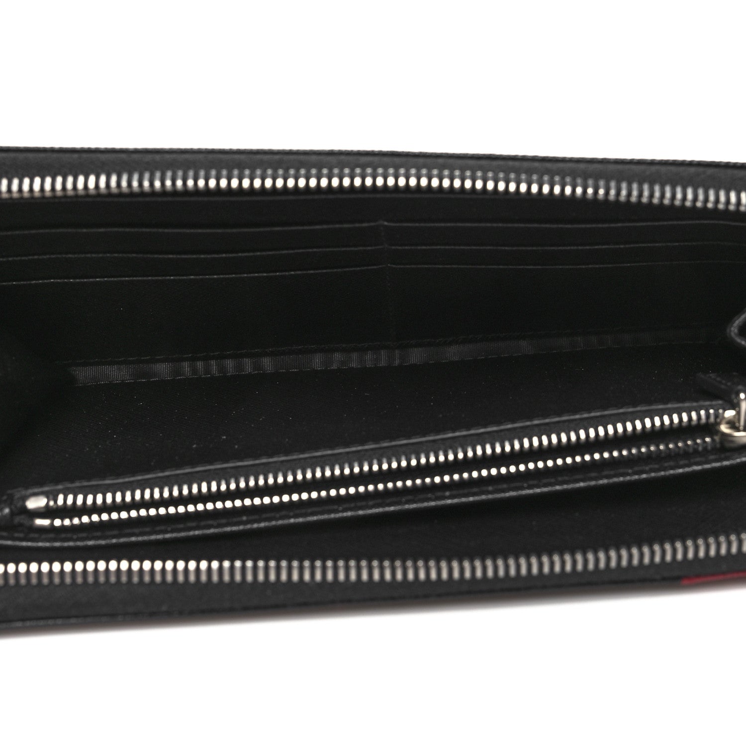 Prada Saffiano Metal Large Zip Around Travel Wallet Black Rubino 6 of 11