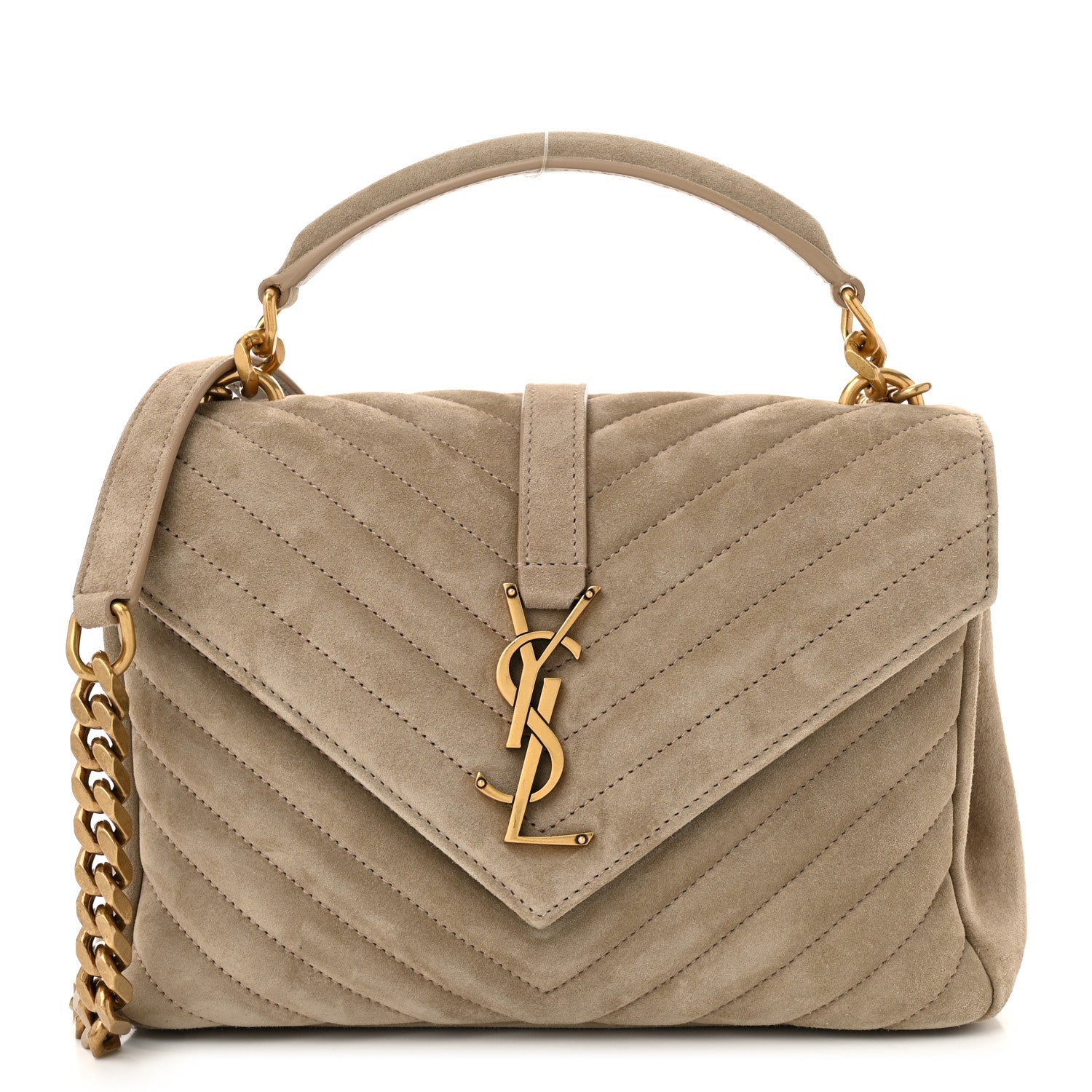 Saint Laurent Suede Matelasse Chevron Monogram Medium College Bag Matte Gold 1 of 10