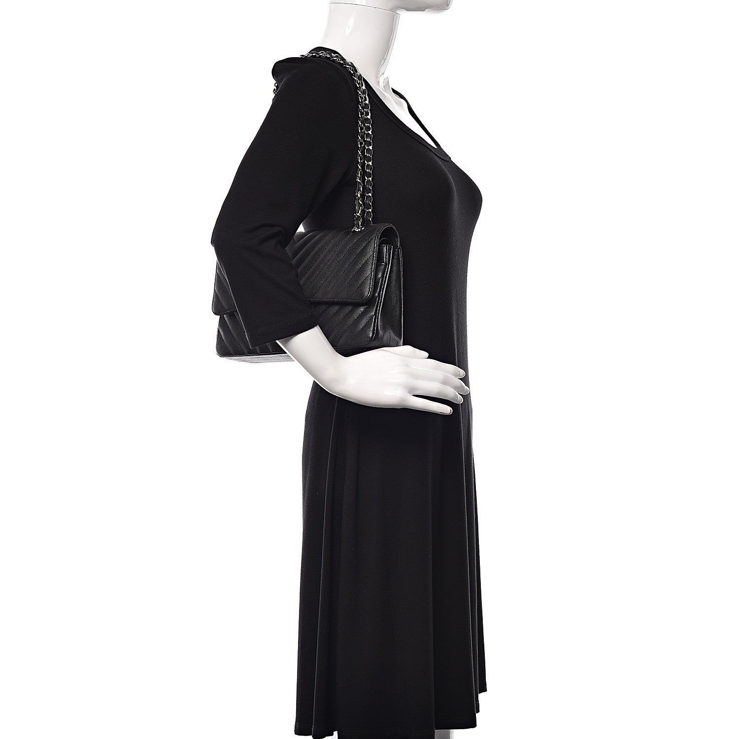 Chanel Caviar Chevron Quilted Medium Double Flap Black 2 of 11