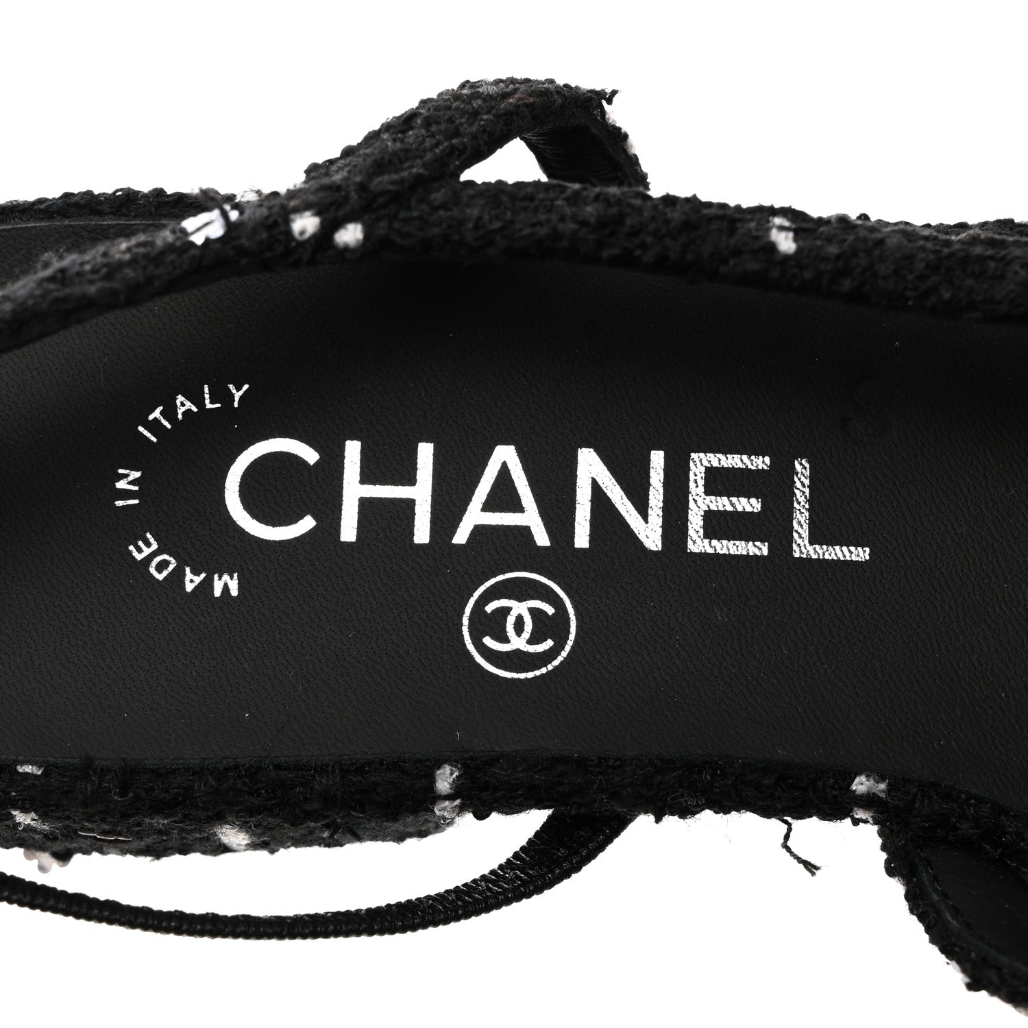 Chanel Tweed Sequins Corduroy Cap Toe CC Slingback Flats 37 Black White 6 of 10