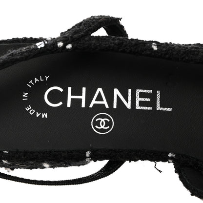 Chanel Tweed Sequins Corduroy Cap Toe CC Slingback Flats 37 Black White 6 of 10