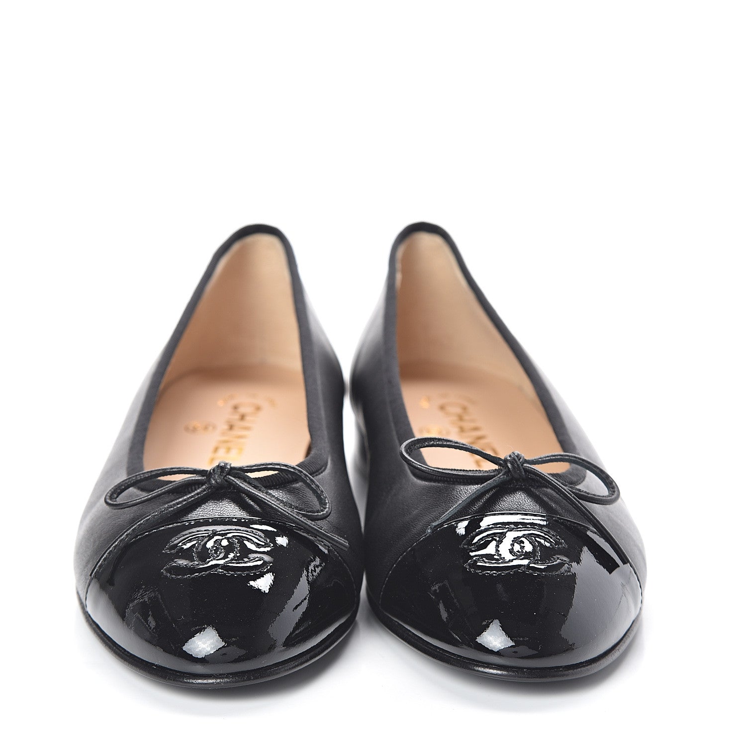 Chanel Lambskin Patent Cap Toe Ballerina Flats 38 Black 2 of 7