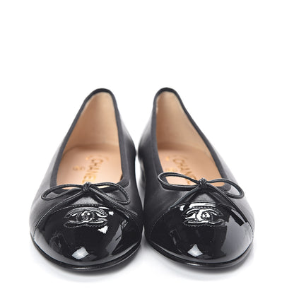 Chanel Lambskin Patent Cap Toe Ballerina Flats 38 Black 2 of 7