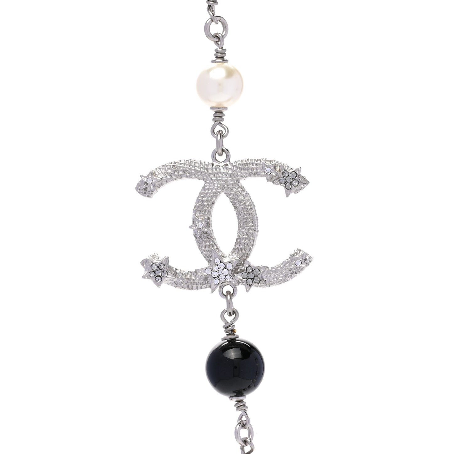 Crystal Pearl Beaded Star CC Short Necklace Silver Black
