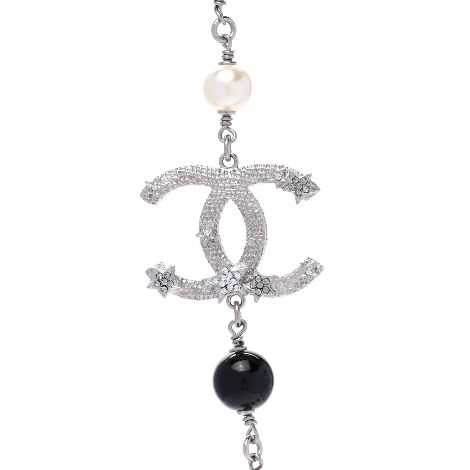 Chanel Crystal Pearl Beaded Star CC Short Necklace Silver Black 4 of 6