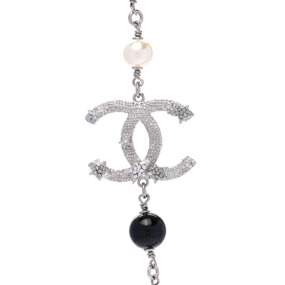 Chanel Crystal Pearl Beaded Star CC Short Necklace Silver Black 4 of 6