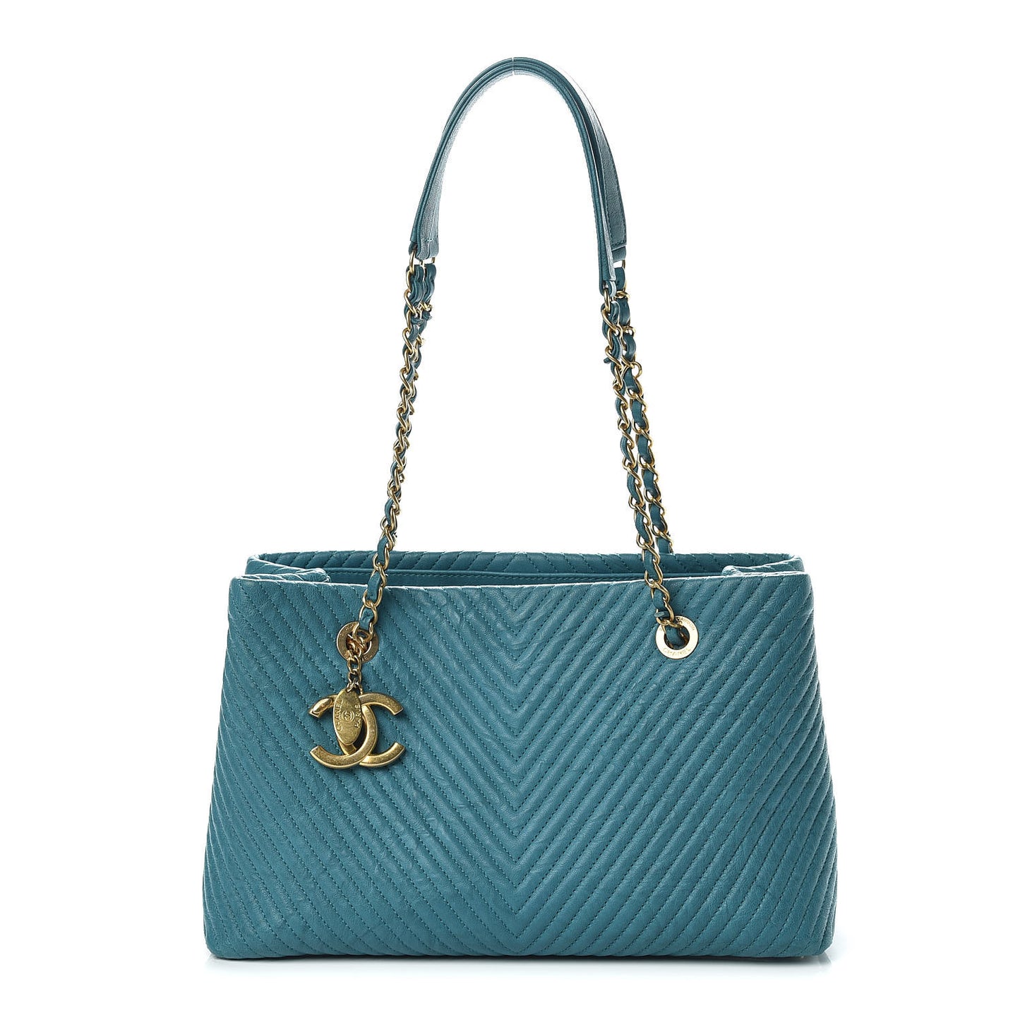 Wrinkled Lambskin Chevron Quilted Surpique Tote Green