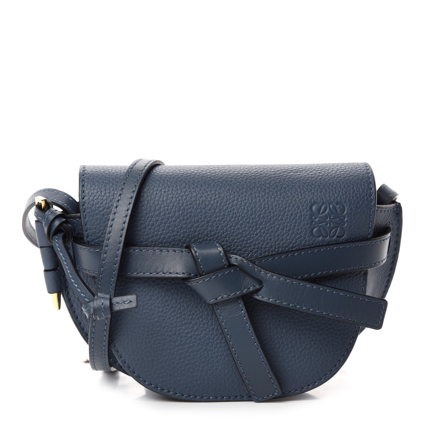 Grained Calfskin Mini Gate Crossbody Bag Steel Blue