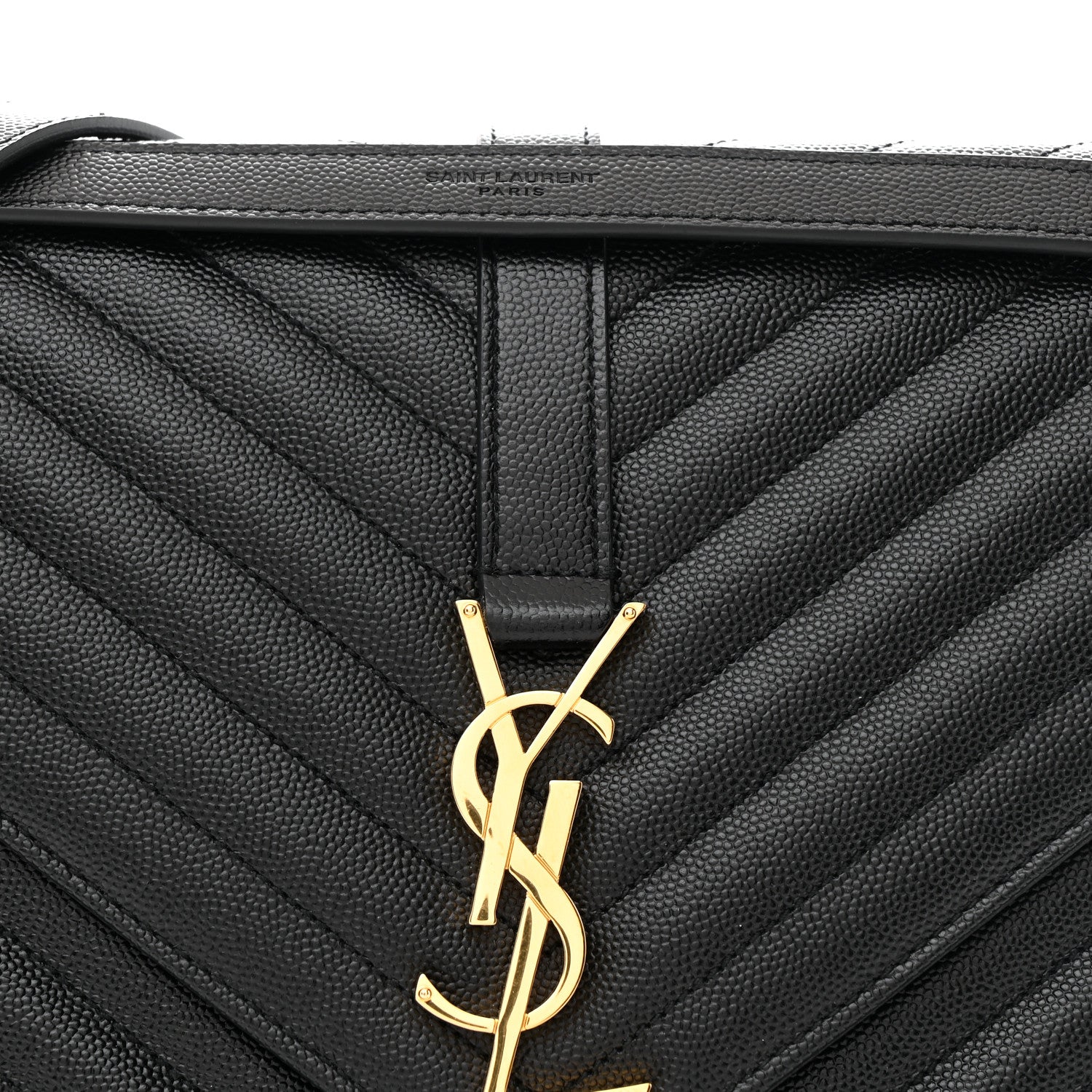 Saint Laurent Grain De Poudre Matelasse Chevron Large Monogram Satchel Black 8 of 10