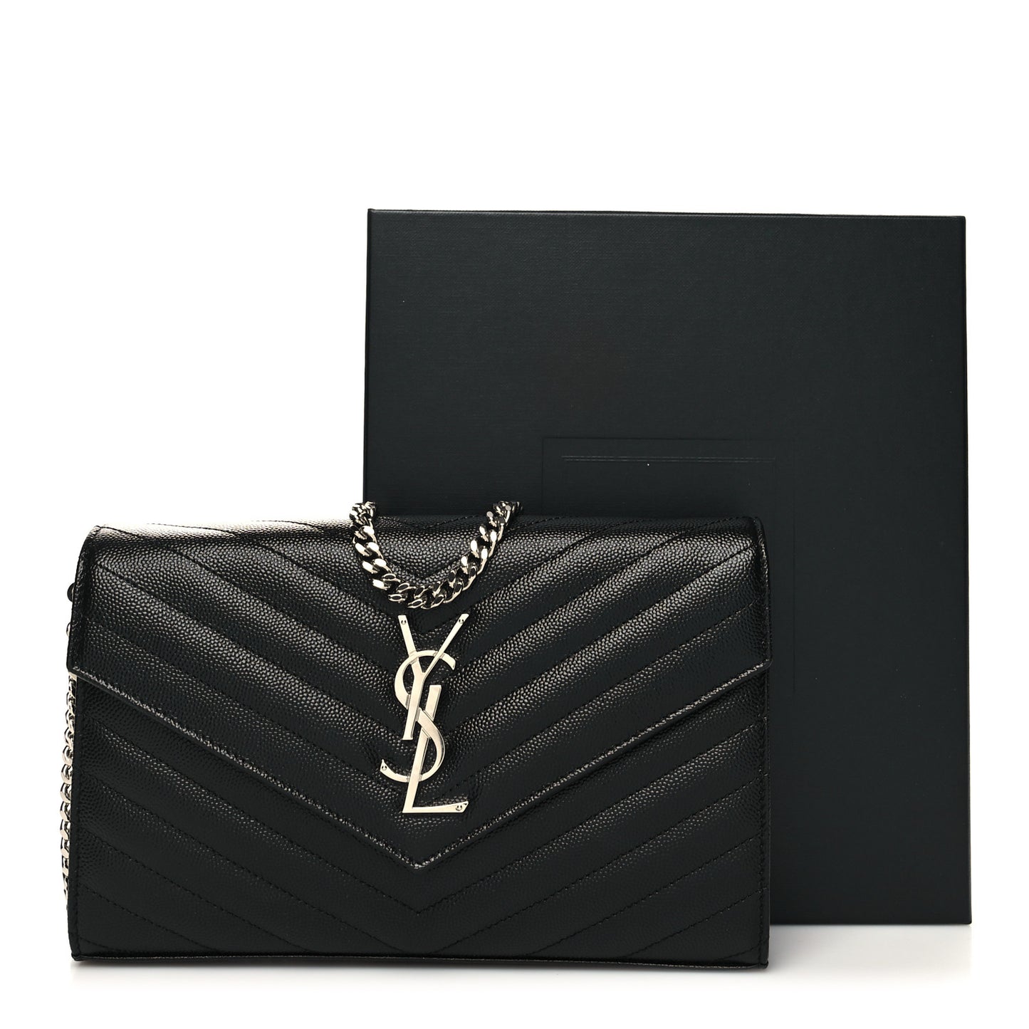 Grain De Poudre Matelasse Chevron Monogram Chain Wallet Black