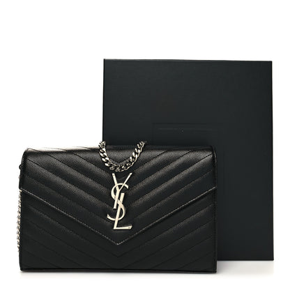 Saint Laurent Grain De Poudre Matelasse Chevron Monogram Chain Wallet Black 12 of 12