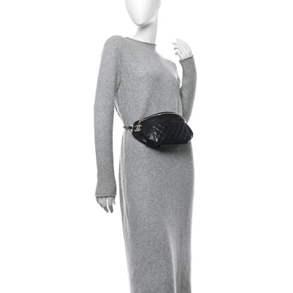 Chanel Crumpled Glazed Lambskin Quilted Waist Bag Fanny Pack Black 2 of 11