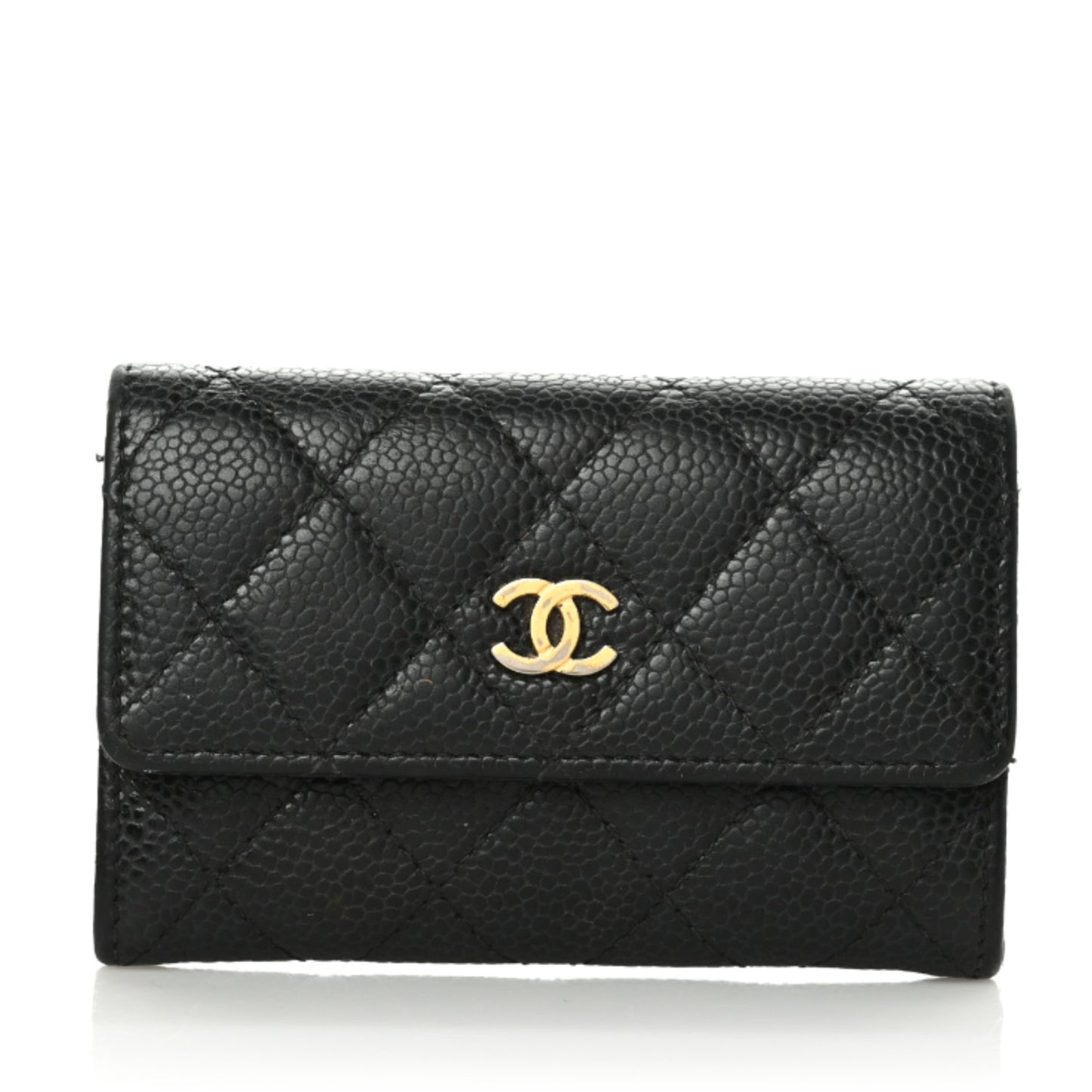 Caviar Quilted Flap Card Holder Black
