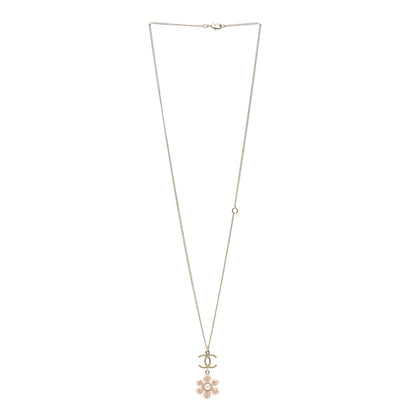 Chanel Enamel Pearl CC Flower Necklace Gold Pink 3 of 4