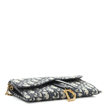 Christian Dior Oblique Saddle Chain Long Wallet Blue 5 of 12