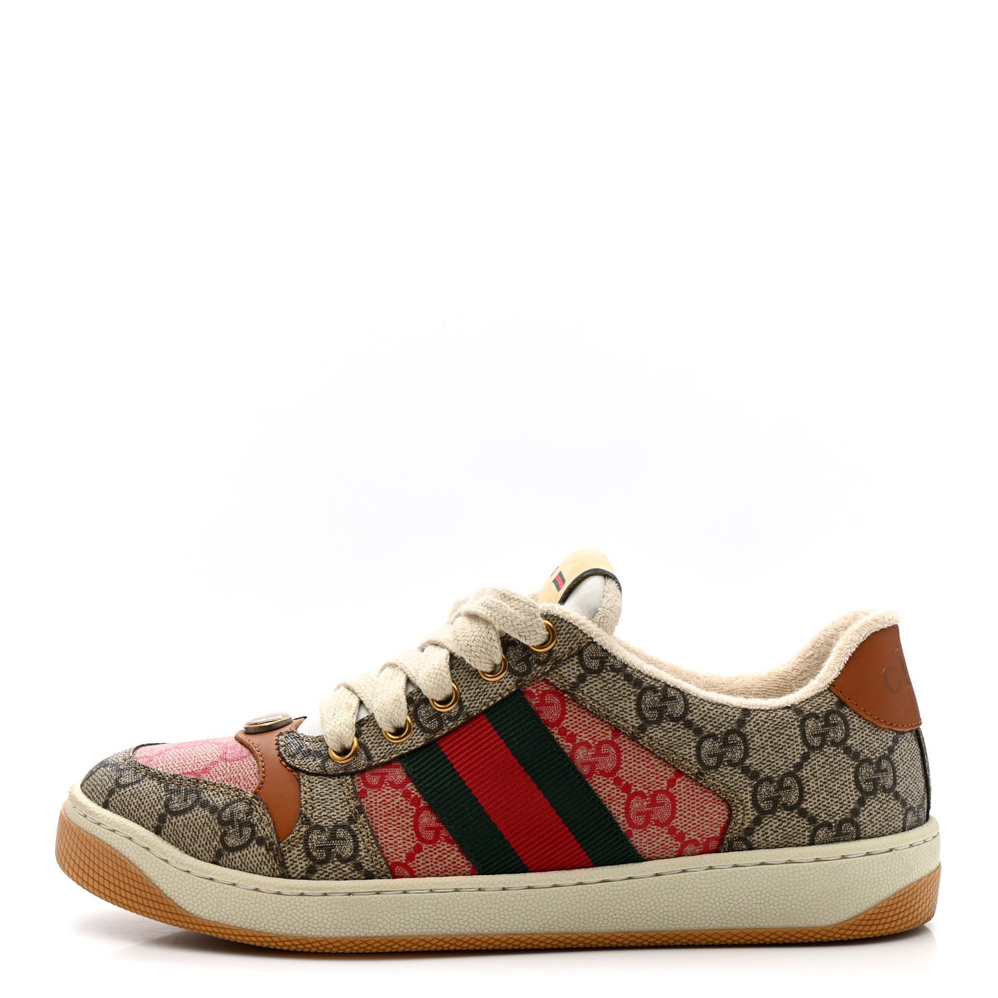 GG Supreme Monogram Harness Calfskin Web Womens Screener Sneakers 37.5 Beige Ebony Rosso Harness Brown