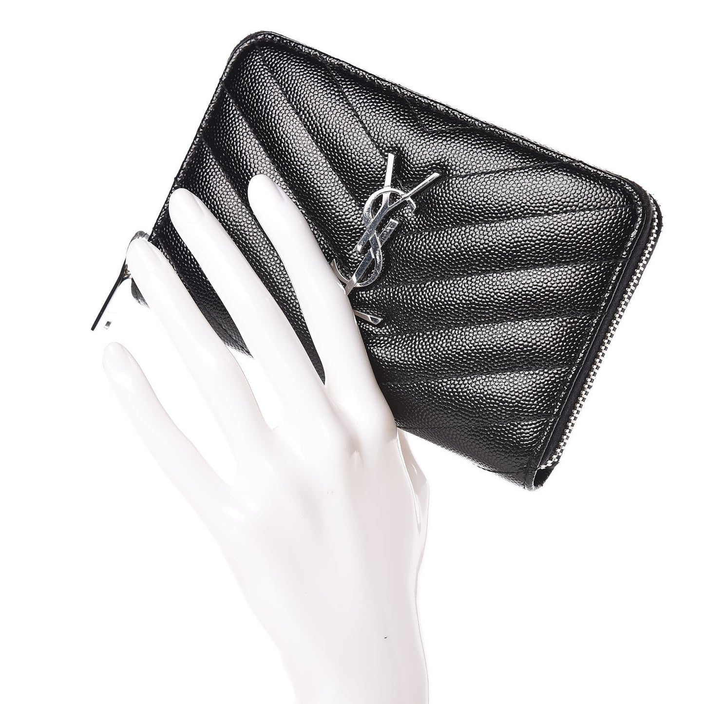 Grain De Poudre Matelasse Chevron Monogram Zip Around Wallet Black