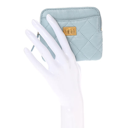 Chanel Aged Calfskin Quilted Chanel Reissue Zip Card Holder Wallet Light Blue 2 of 8