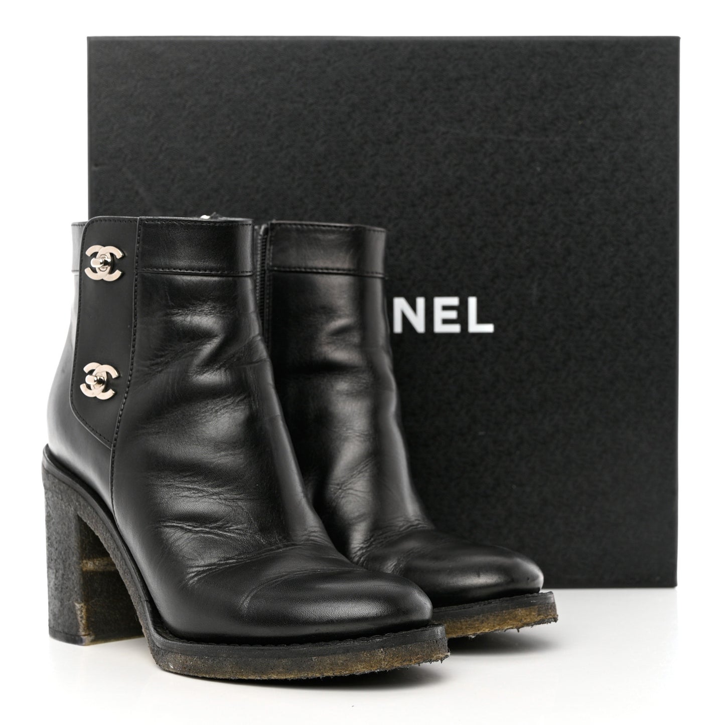 Calfskin CC Turnlock Ankle Boots 37.5 Black