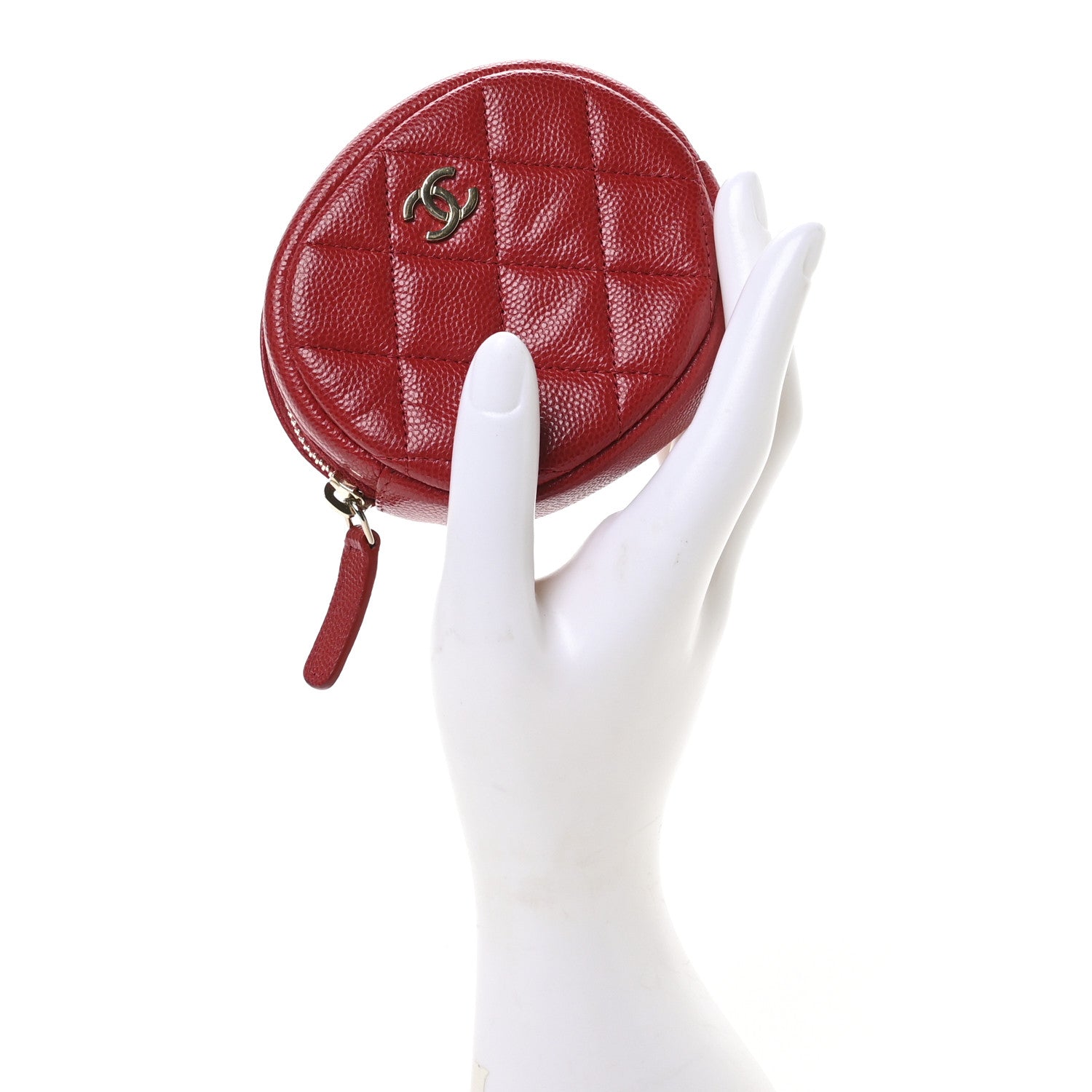 Chanel Caviar Quilted Zip Around Classic Coin Purse Red 2 of 8