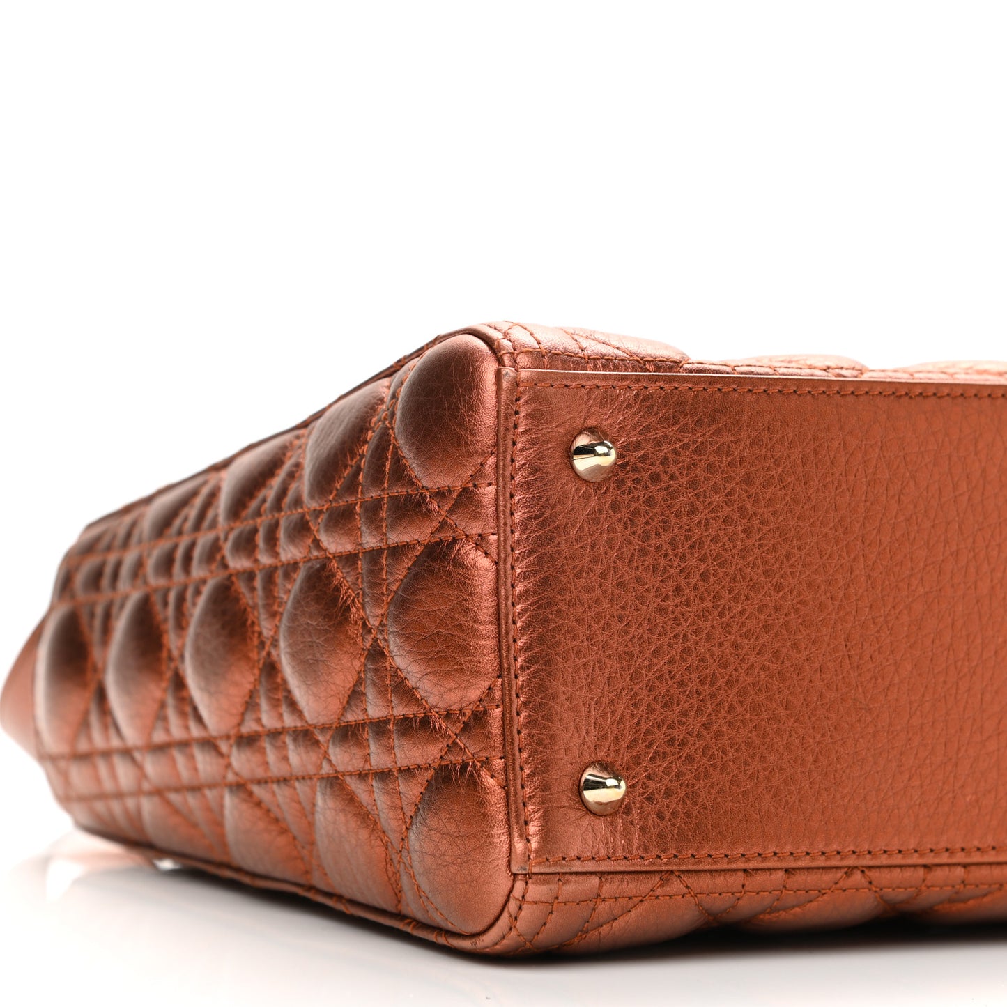 Metallic Grained Calfskin Cannage Medium Lady Dior Orange