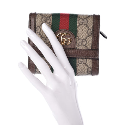 Gucci GG Supreme Monogram Web Ophidia French Flap Wallet Beige New Acero 2 of 7