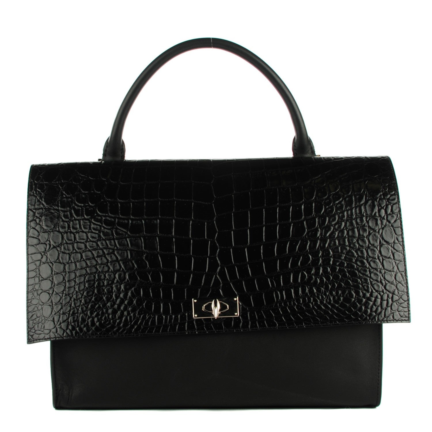 Givenchy Calfskin Crocodile Embossed Large Shark Lock Satchel Black 1 of 7