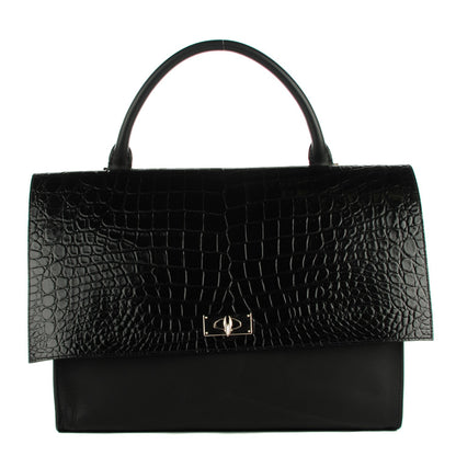 Givenchy Calfskin Crocodile Embossed Large Shark Lock Satchel Black 1 of 7