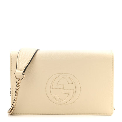 Gucci Pebbled Calfskin Soho Wallet on Chain Ivoire 1 of 9