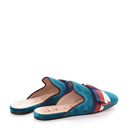 Gucci Softy Velvet Sylvie Bow Slippers 38 Pavone 4 of 8