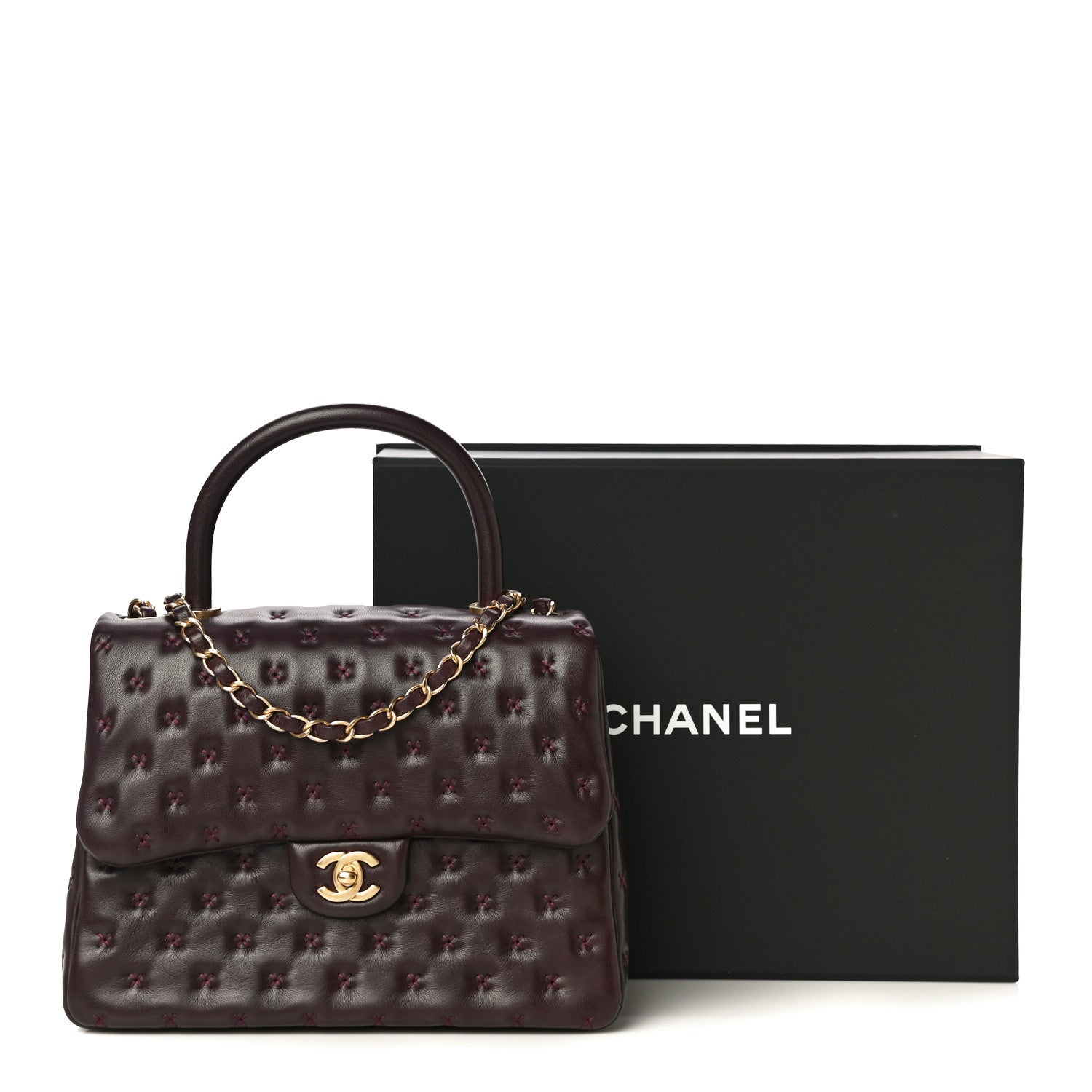 Chanel Lambskin Cross Stitch Small Coco Handle Flap Burgundy 14 of 14