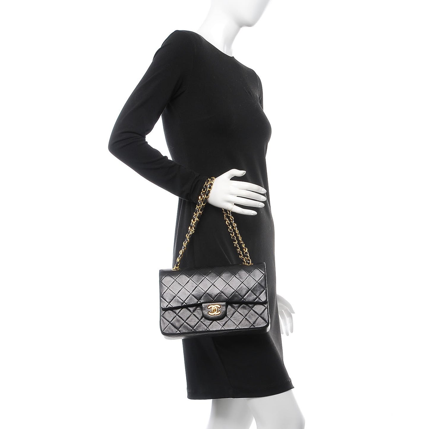Lambskin Quilted Medium Double Flap Black