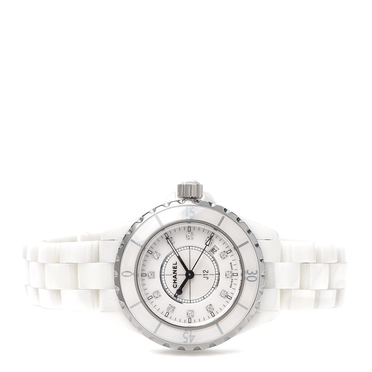 Stainless Steel Ceramic Diamond 33mm J12 Quartz Watch White