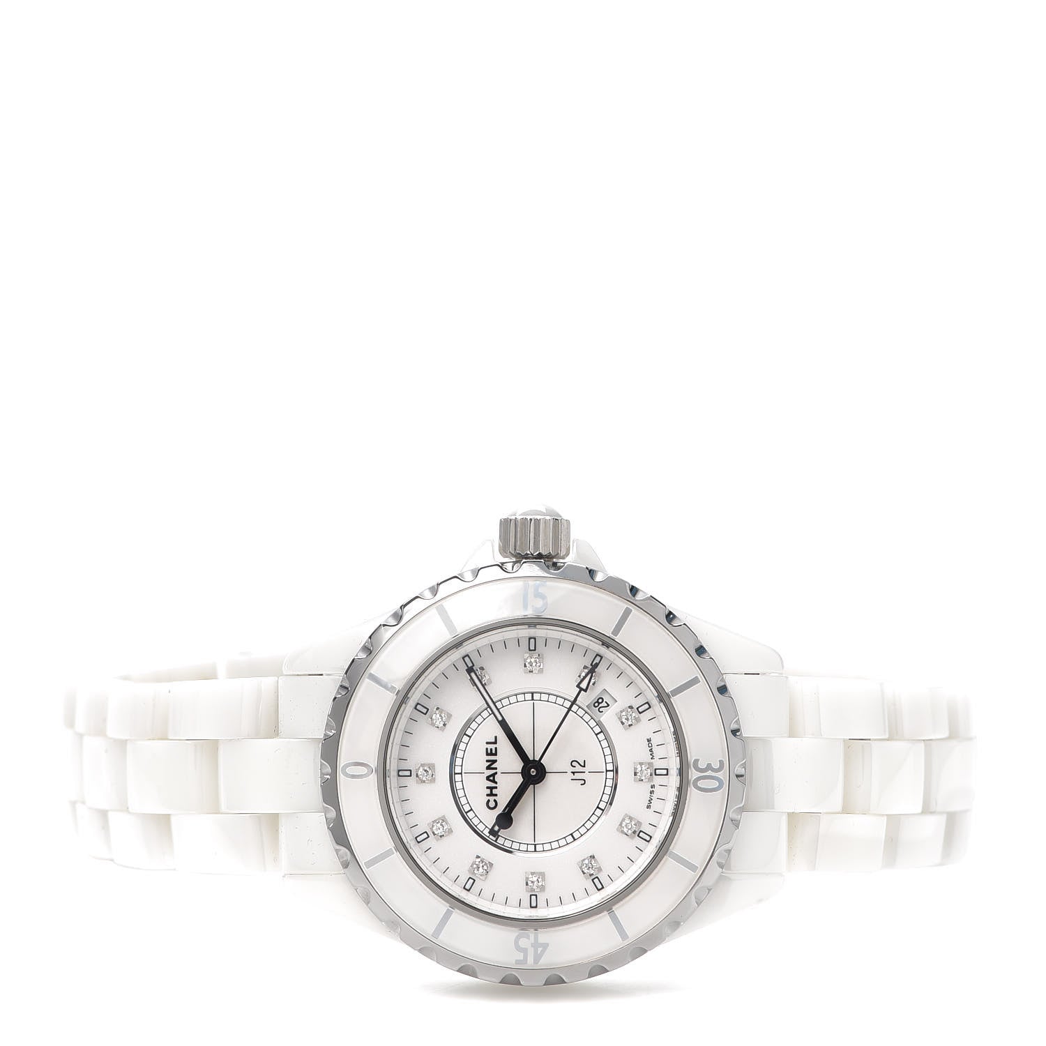 Chanel Stainless Steel Ceramic Diamond 33mm J12 Quartz Watch White 2 of 5