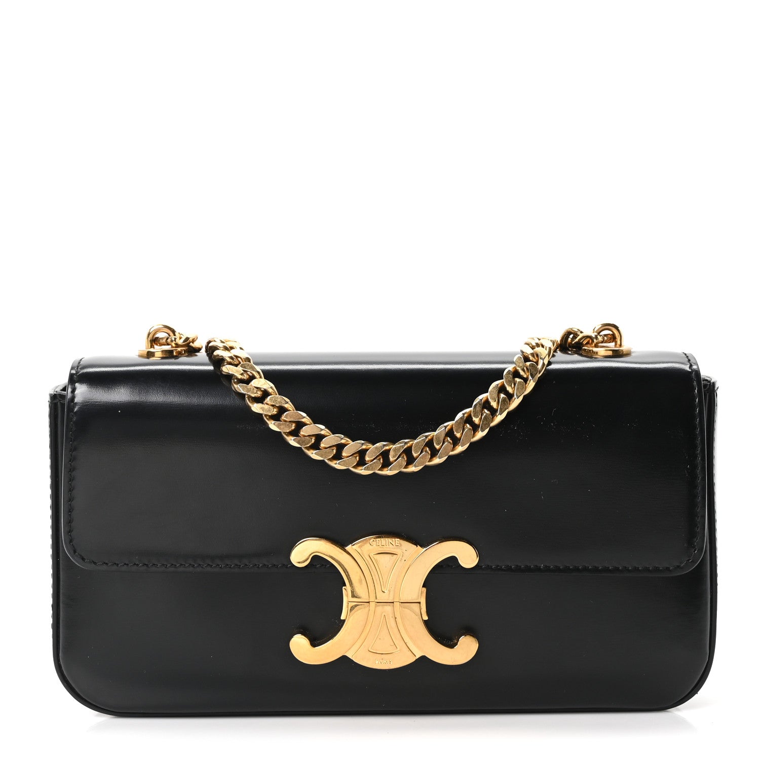Celine Shiny Calfskin Triomphe Shoulder Bag Black 1 of 10