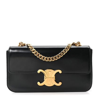 Celine Shiny Calfskin Triomphe Shoulder Bag Black 1 of 10
