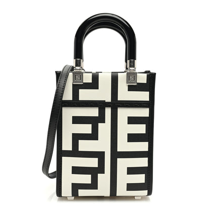 Fendi X MARC JACOBS Vitello King Plexiglass Logo Print Mini Fendi Sunshine Shopper Tote Black White 1 of 9