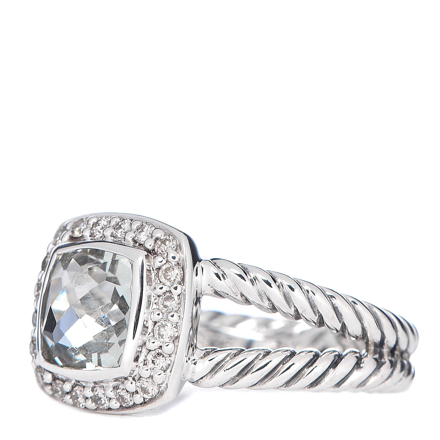 David Yurman Sterling Silver Diamond Prasiolite 7mm Petite Albion Ring 52 6 3 of 5