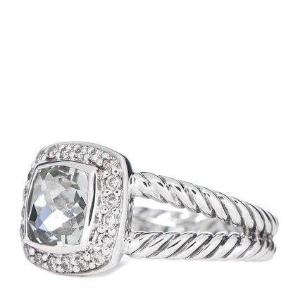 David Yurman Sterling Silver Diamond Prasiolite 7mm Petite Albion Ring 52 6 3 of 5