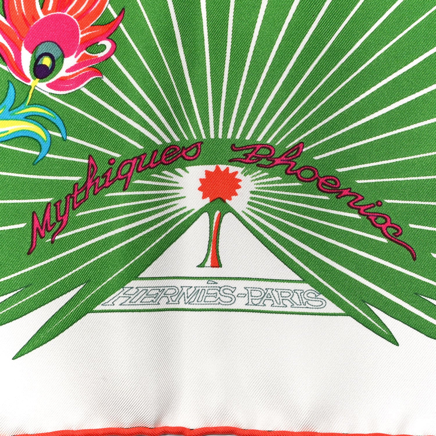 Hermes Silk Mythiques Phoenix Coloriage Scarf 90 Blanc Vert Rouge 2 of 5