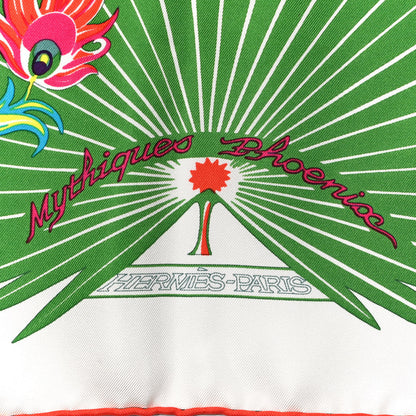 Hermes Silk Mythiques Phoenix Coloriage Scarf 90 Blanc Vert Rouge 2 of 5