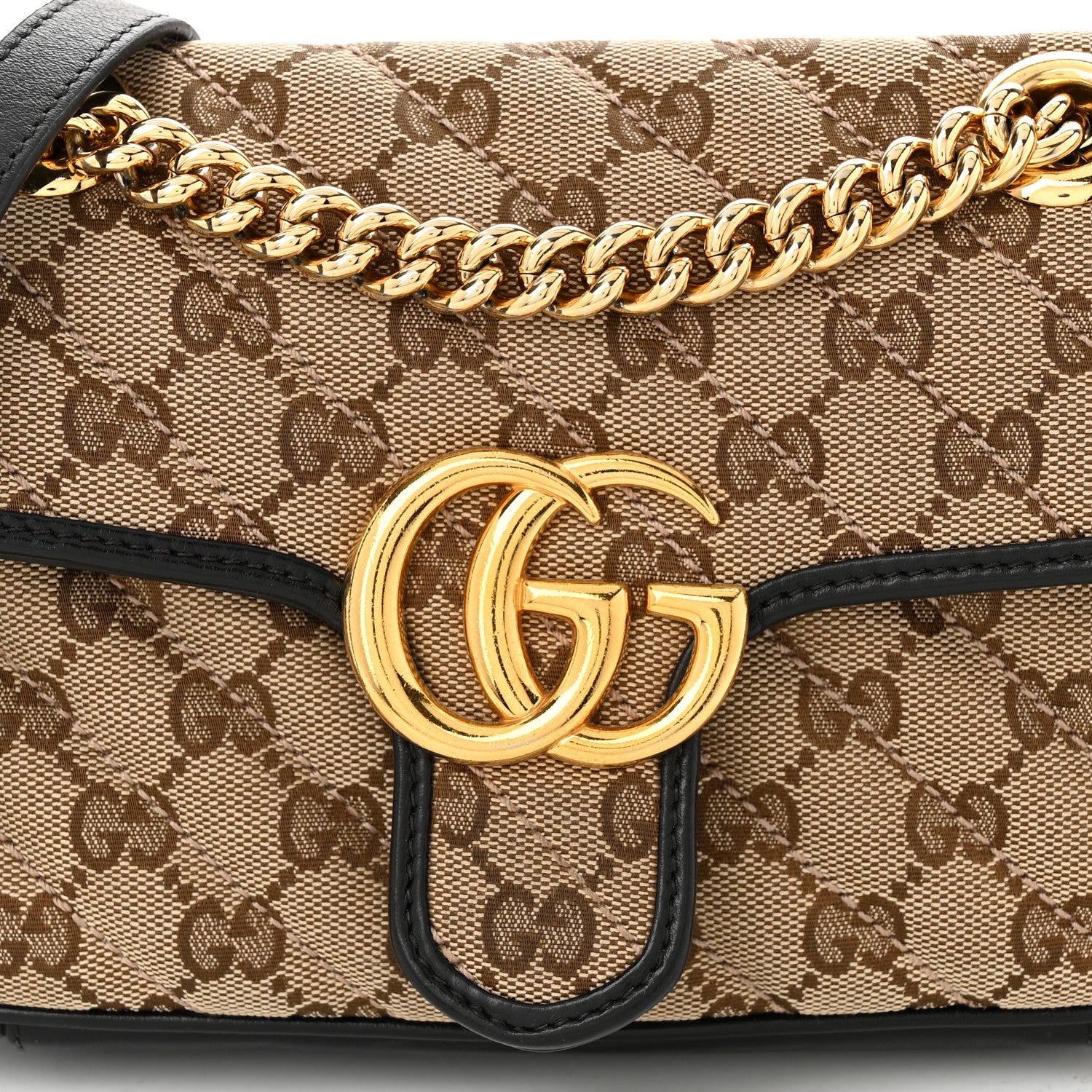 Gucci Monogram Matelasse Diagonal Mini GG Marmont Shoulder Bag Beige Black 8 of 10