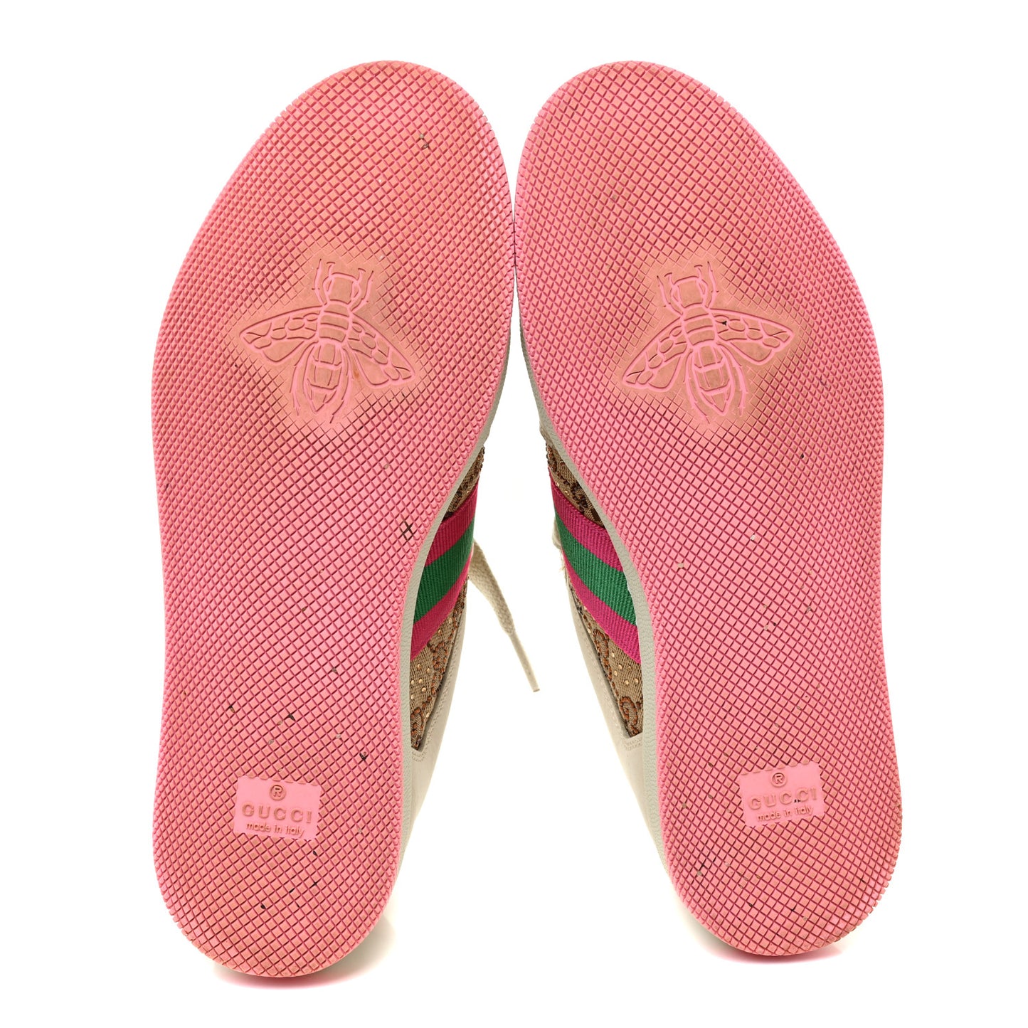 New GG Monogram Nubuck Web Crystal Embellished Womens Screener Sneakers 38.5 Camel Ebony Wild Rose
