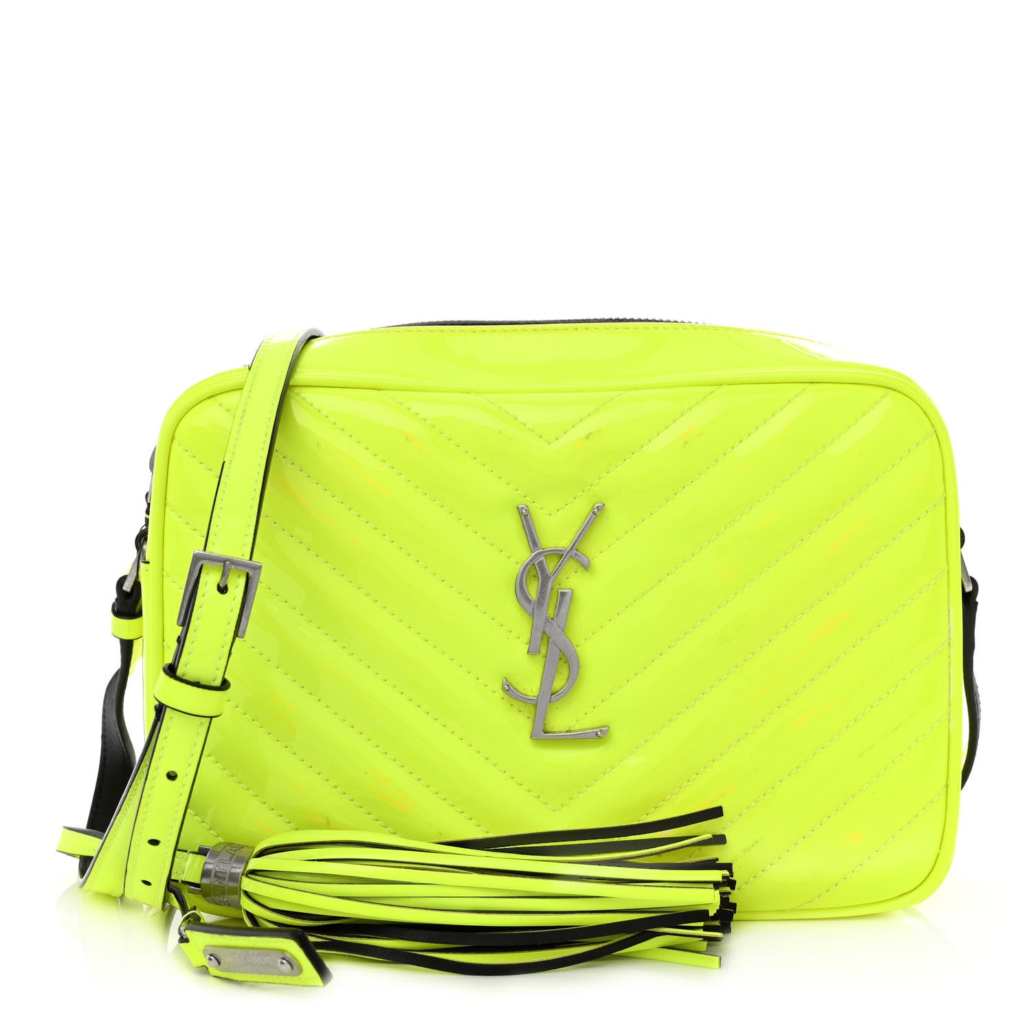 Saint Laurent Patent Calfskin Matelasse Monogram Lou Camera Bag Neon Yellow 1 of 12