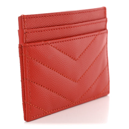 Saint Laurent Grain De Poudre Matelasse Chevron Monogram Credit Card Case Deep Mandarin 3 of 7