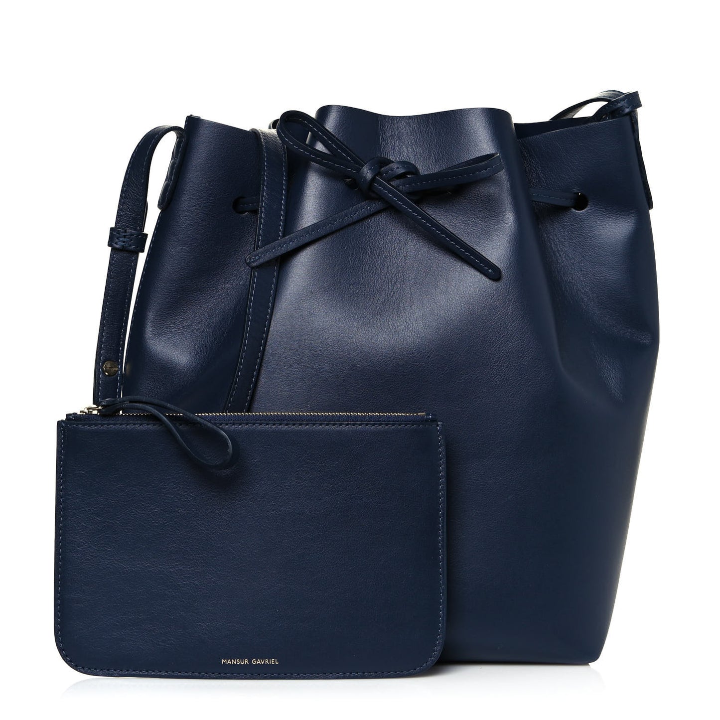Vegetable Tanned Calfskin Bucket Bag Navy Blue